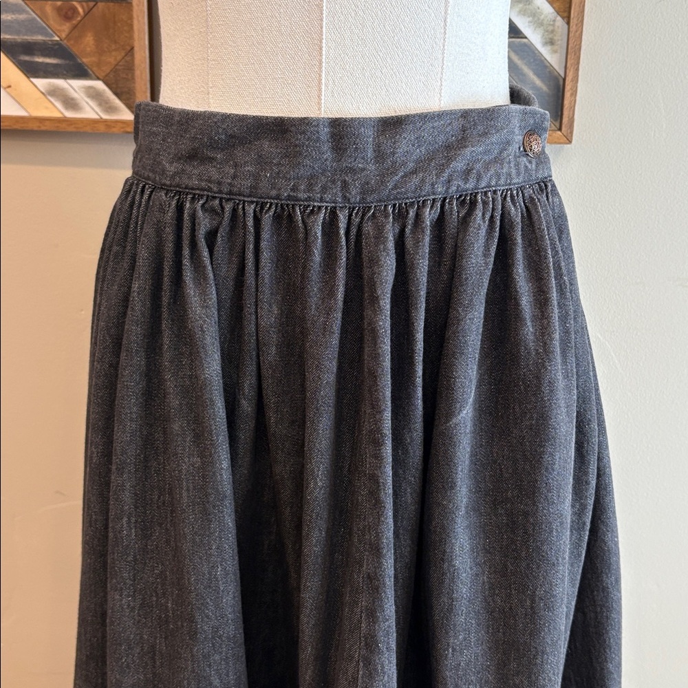 Vintage Ralph Lauren Blue Label 80s Black Denim Tiered Peasant Maxi Skirt sz 10 - Picture 6 of 16